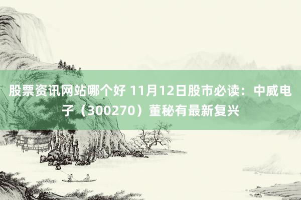 股票资讯网站哪个好 11月12日股市必读：中威电子（300270）董秘有最新复兴