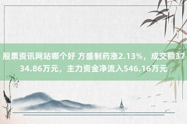 股票资讯网站哪个好 方盛制药涨2.13%，成交额3734.86万元，主力资金净流入546.16万元