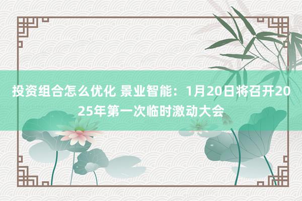 投资组合怎么优化 景业智能：1月20日将召开2025年第一次临时激动大会