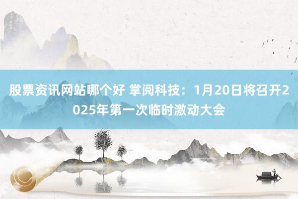 股票资讯网站哪个好 掌阅科技：1月20日将召开2025年第一次临时激动大会