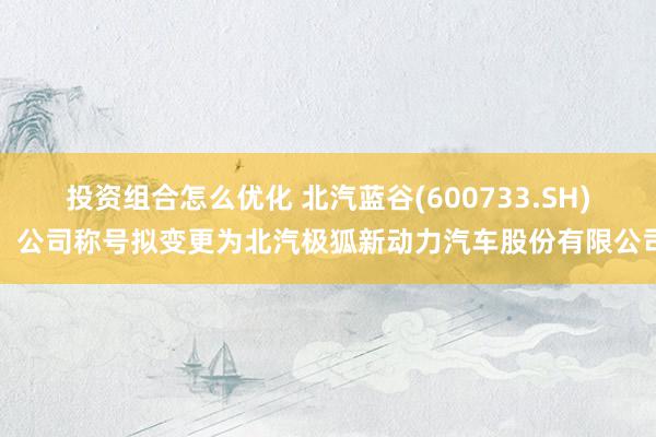 投资组合怎么优化 北汽蓝谷(600733.SH)：公司称号拟变更为北汽极狐新动力汽车股份有限公司