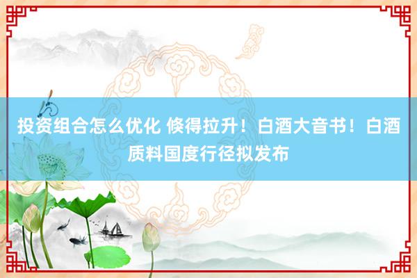 投资组合怎么优化 倏得拉升！白酒大音书！白酒质料国度行径拟发布